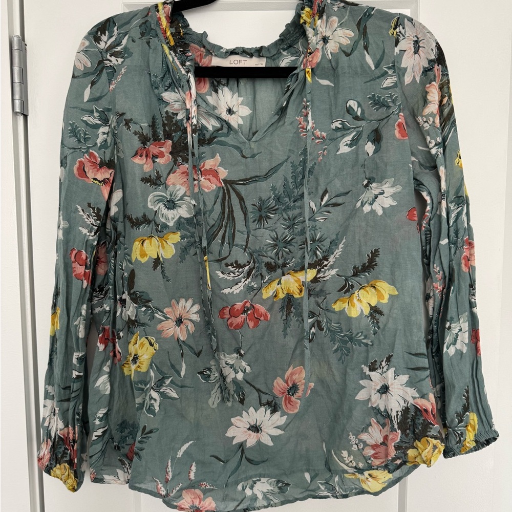 LOFT Green and Yellow Blouse Vibrant Top